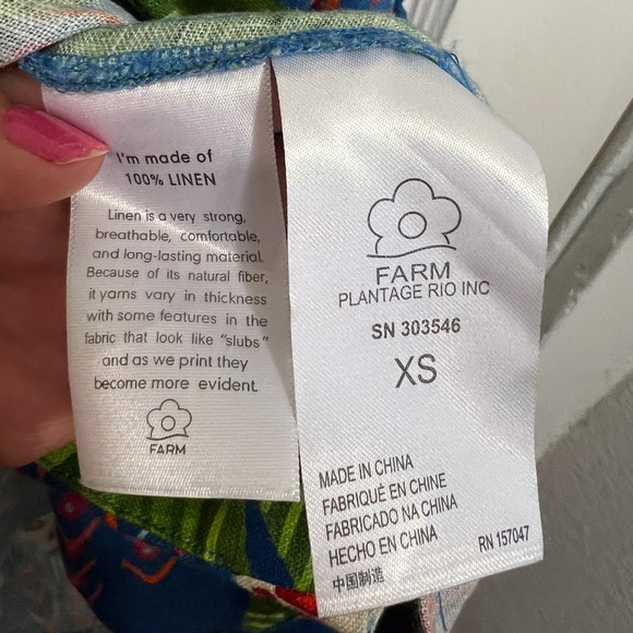 FARM RIO Blue Macaw Print Linen Mini Wrap Dress Tropical Vacation - Picture 10 of 10